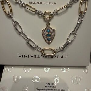 Daydreamer Two-Tone Shield Necklace with Turquoise Stones